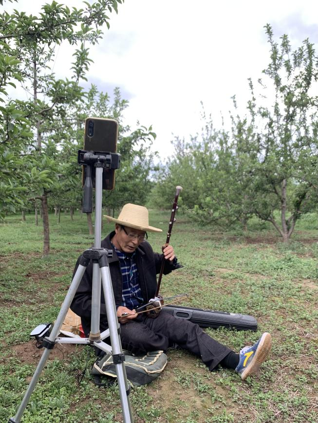 5月16日下午,在甘肃省陇南市礼县的一个苹果园里,60岁的果农张加成头 