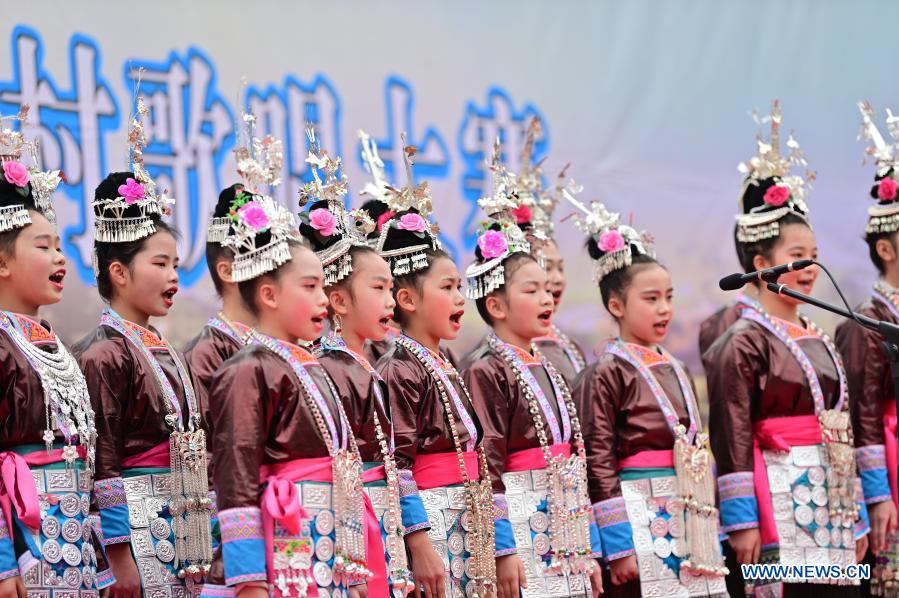 Dong ethnic group chorus competition held in Congjiang County, SW China